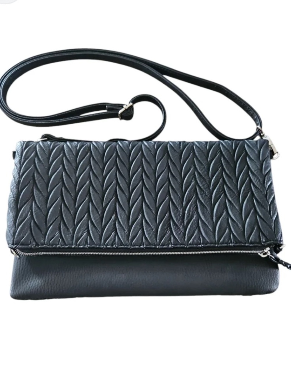 Stella & Dot Black Quilted-Leaf Crossbody Bag